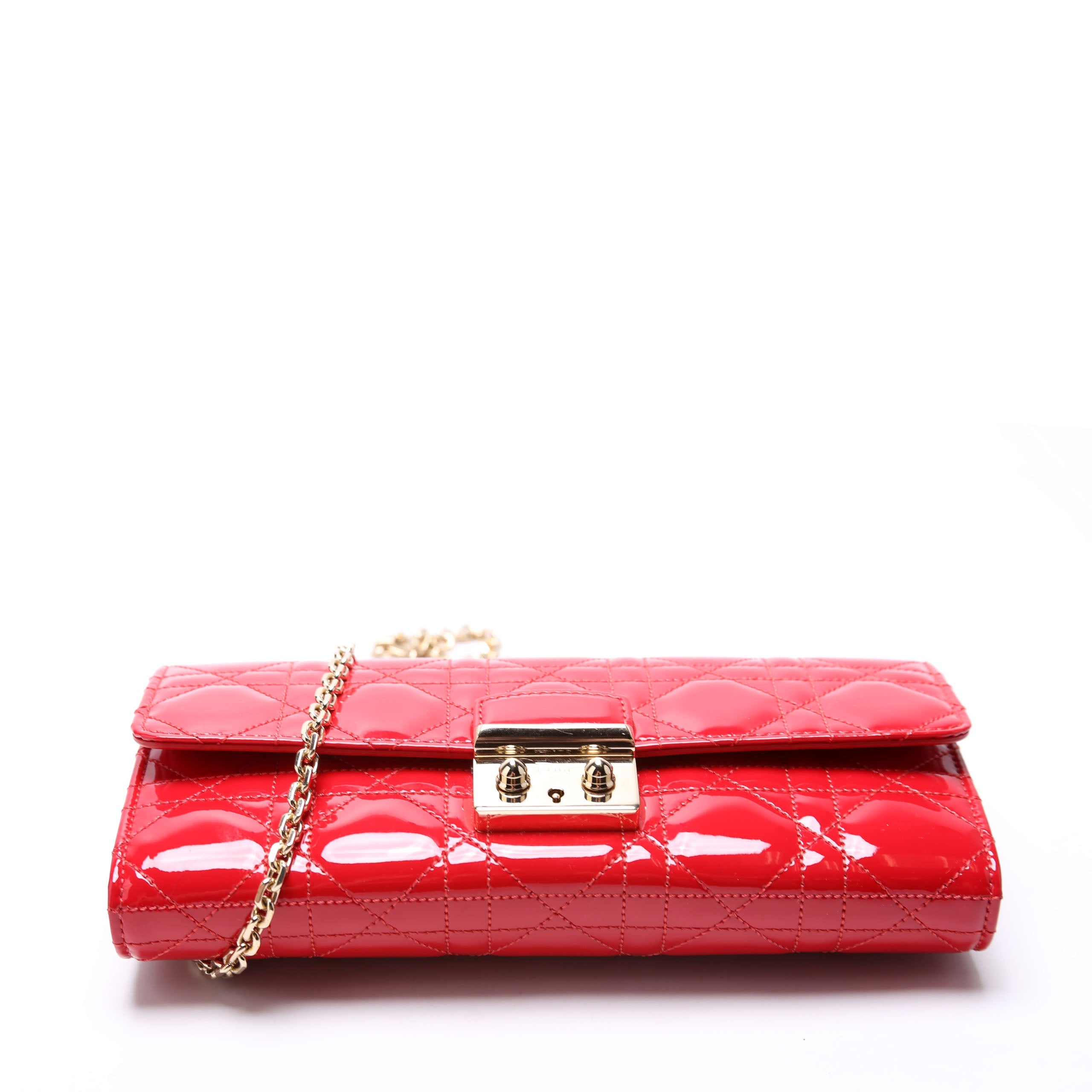 Patent Cannage Miss Dior Chain Wallet Red
