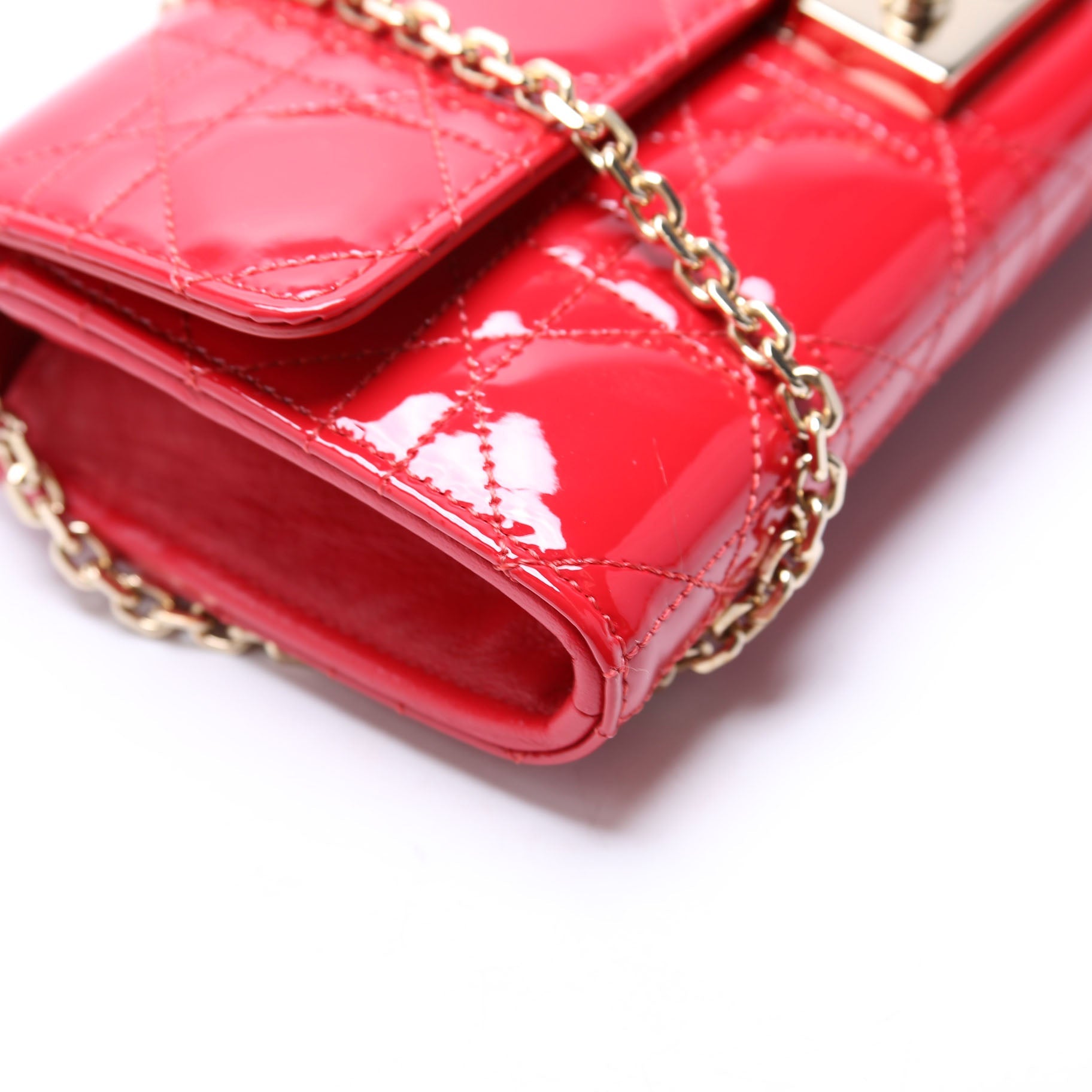 Patent Cannage Miss Dior Chain Wallet Red