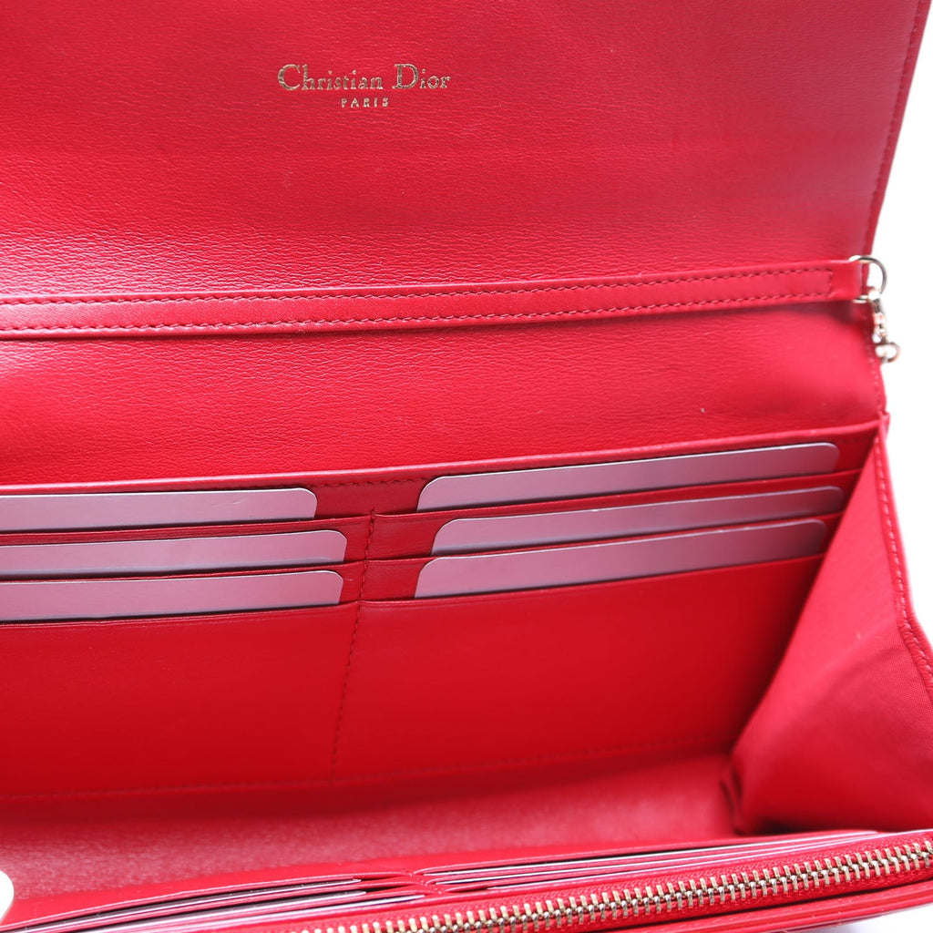 Patent Cannage Miss Dior Chain Wallet Red