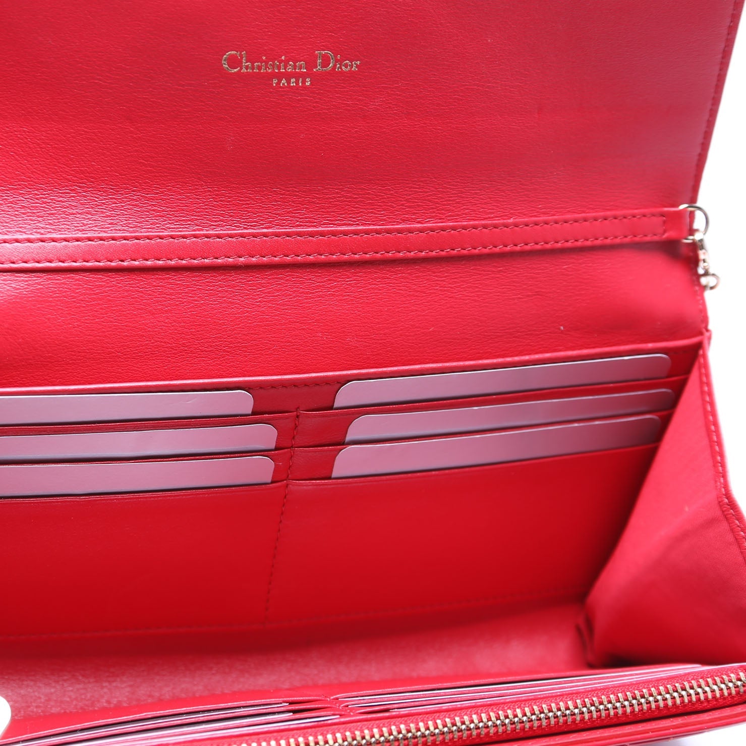 Patent Cannage Miss Dior Chain Wallet Red