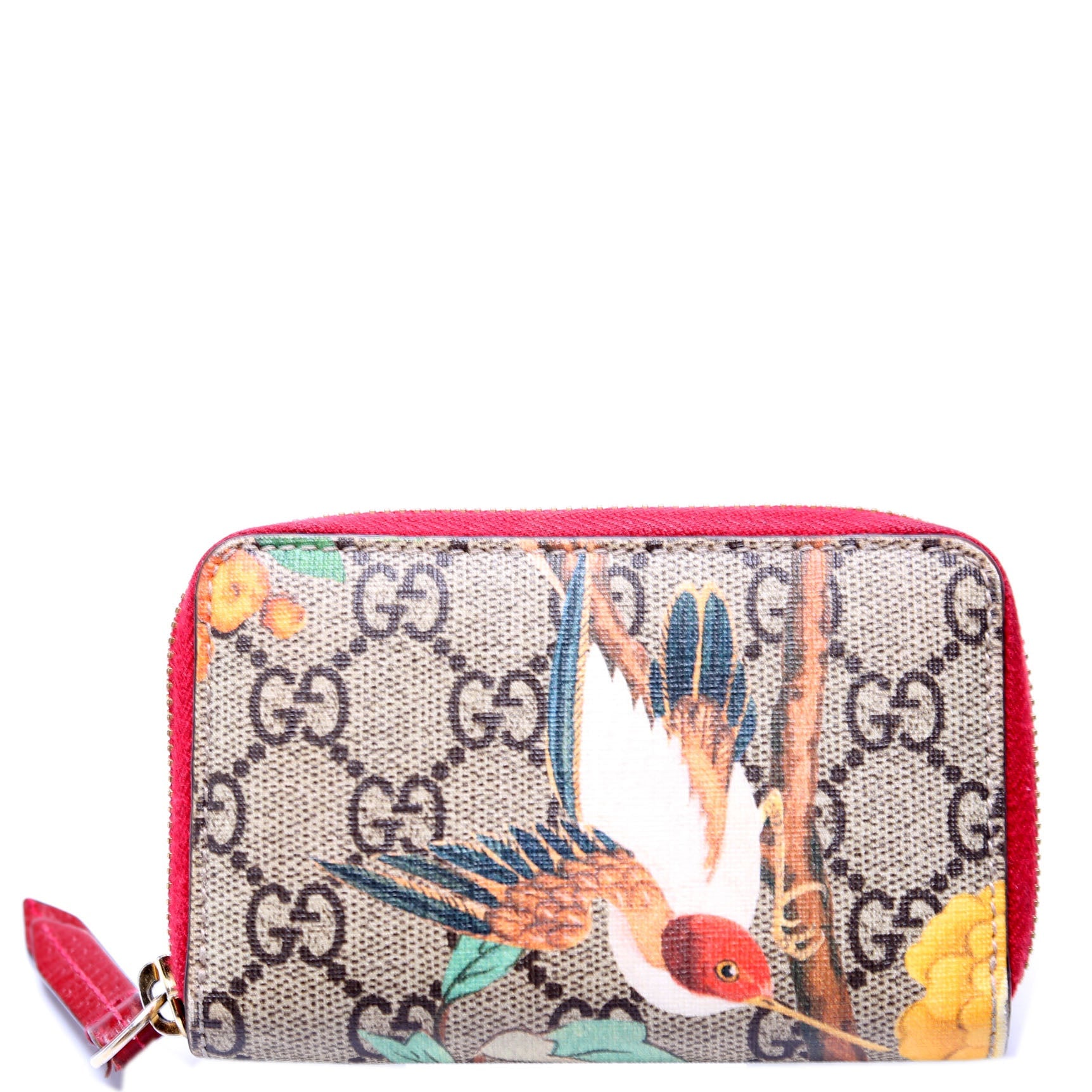 424897 GG Supreme Tian Zip Around Card Case Beige/Red