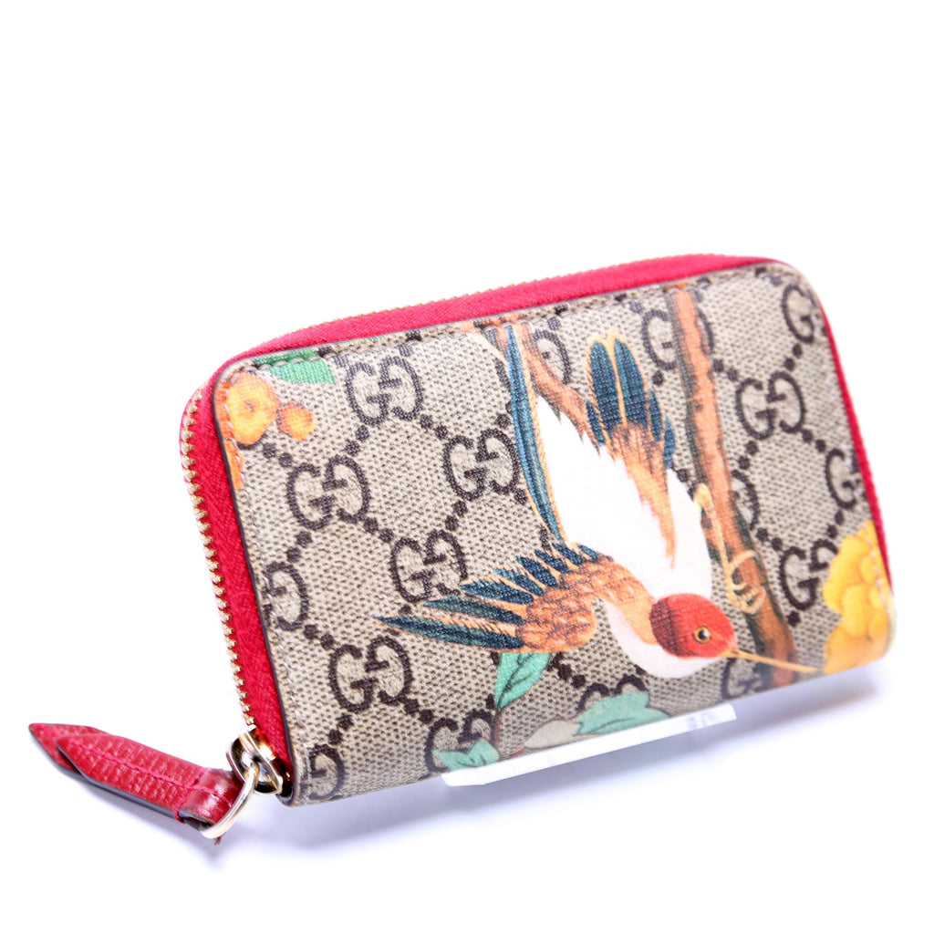 424897 GG Supreme Tian Zip Around Card Case Beige/Red