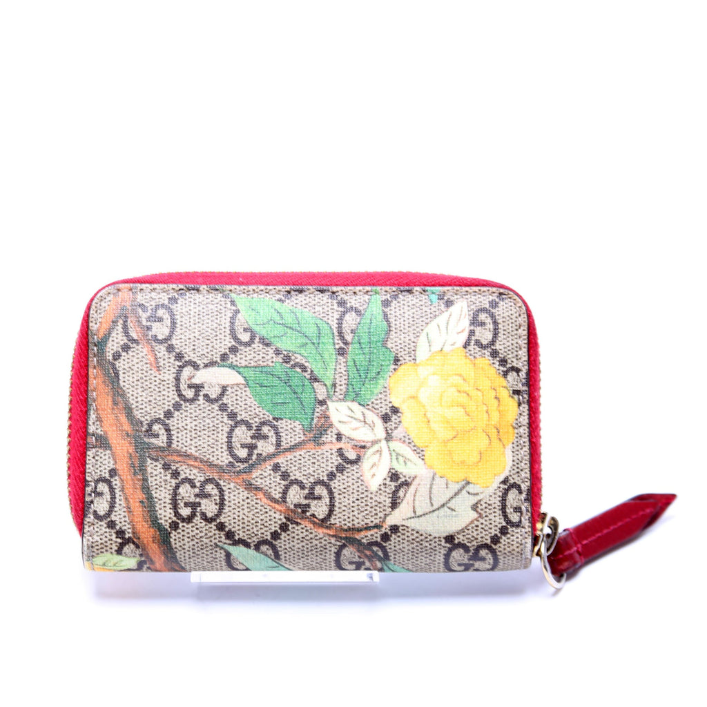 424897 GG Supreme Tian Zip Around Card Case Beige/Red