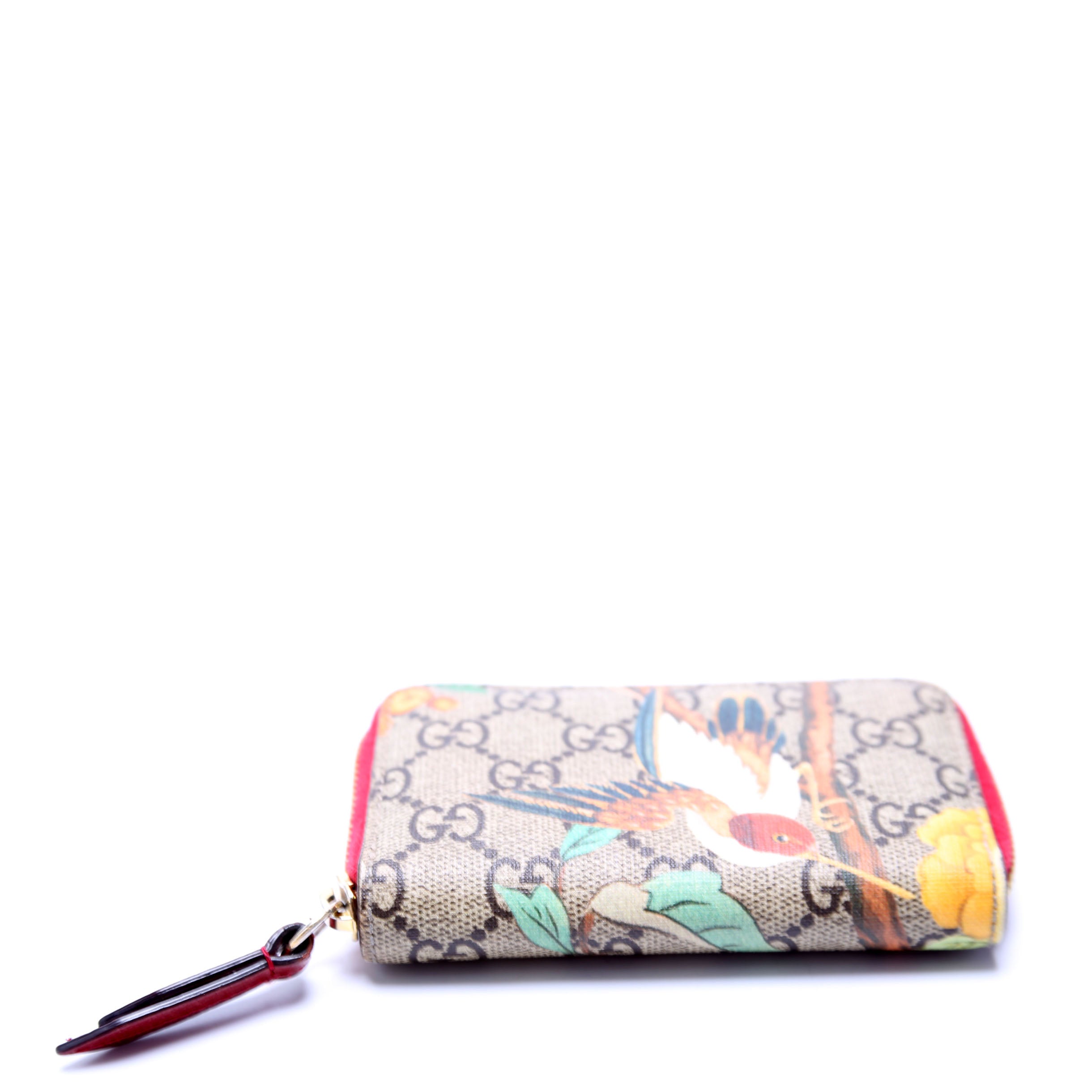 424897 GG Supreme Tian Zip Around Card Case Beige/Red