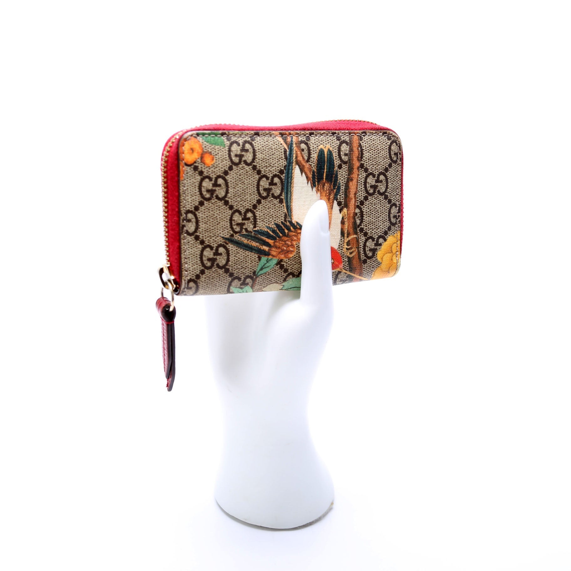 424897 GG Supreme Tian Zip Around Card Case Beige/Red