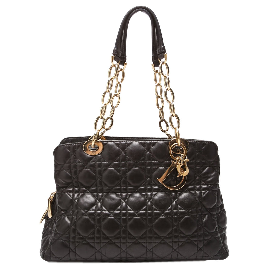 Soft Zip Shopping Tote Lambskin Small Black