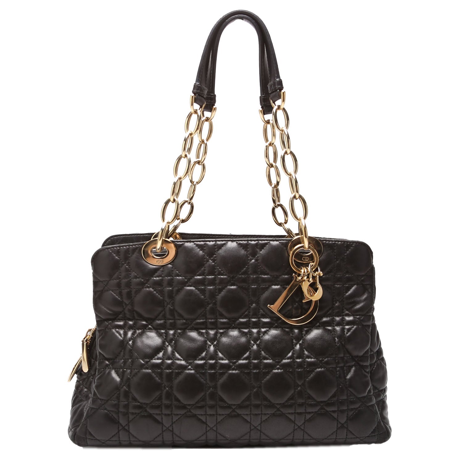 Soft Zip Shopping Tote Lambskin Small Black