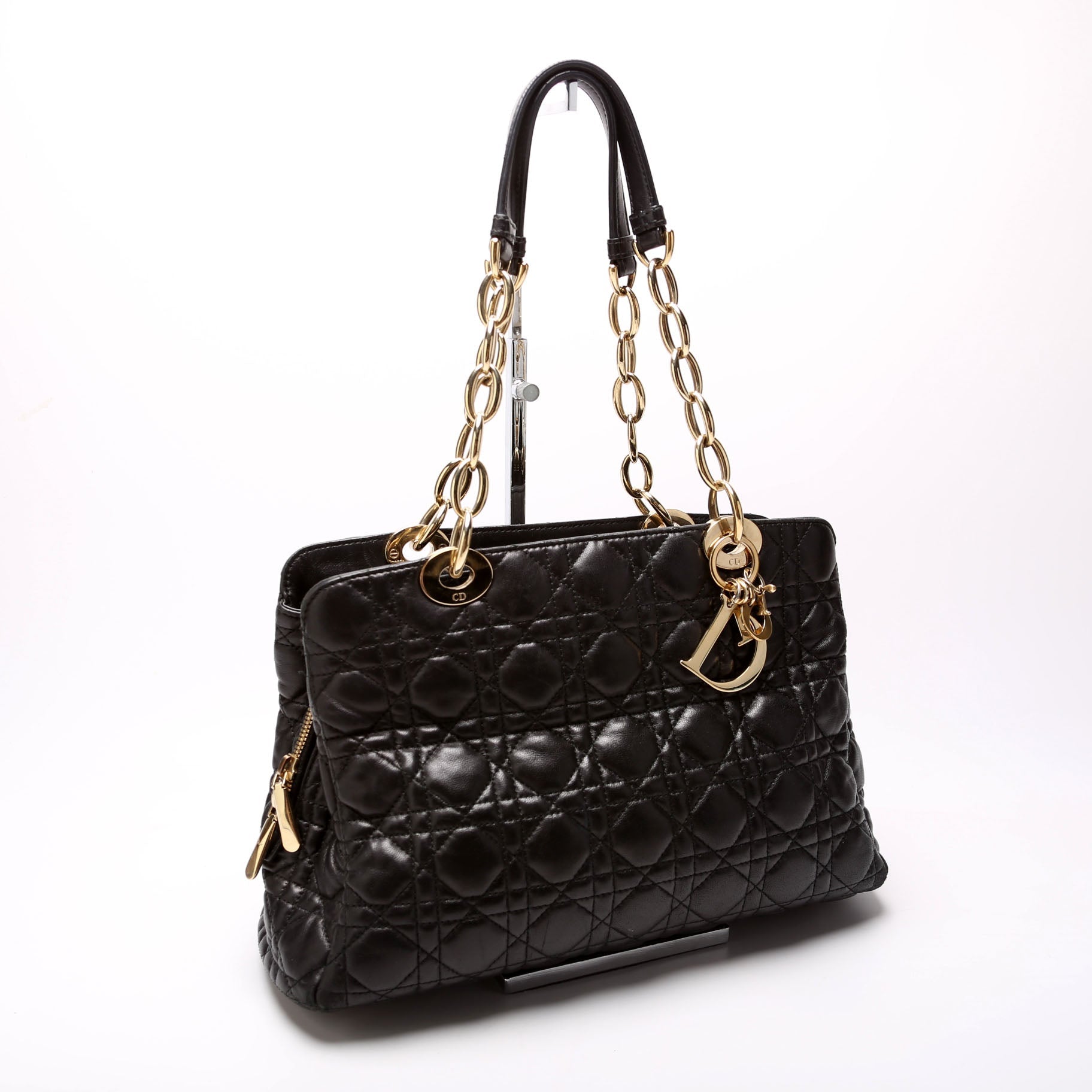 Soft Zip Shopping Tote Lambskin Small Black