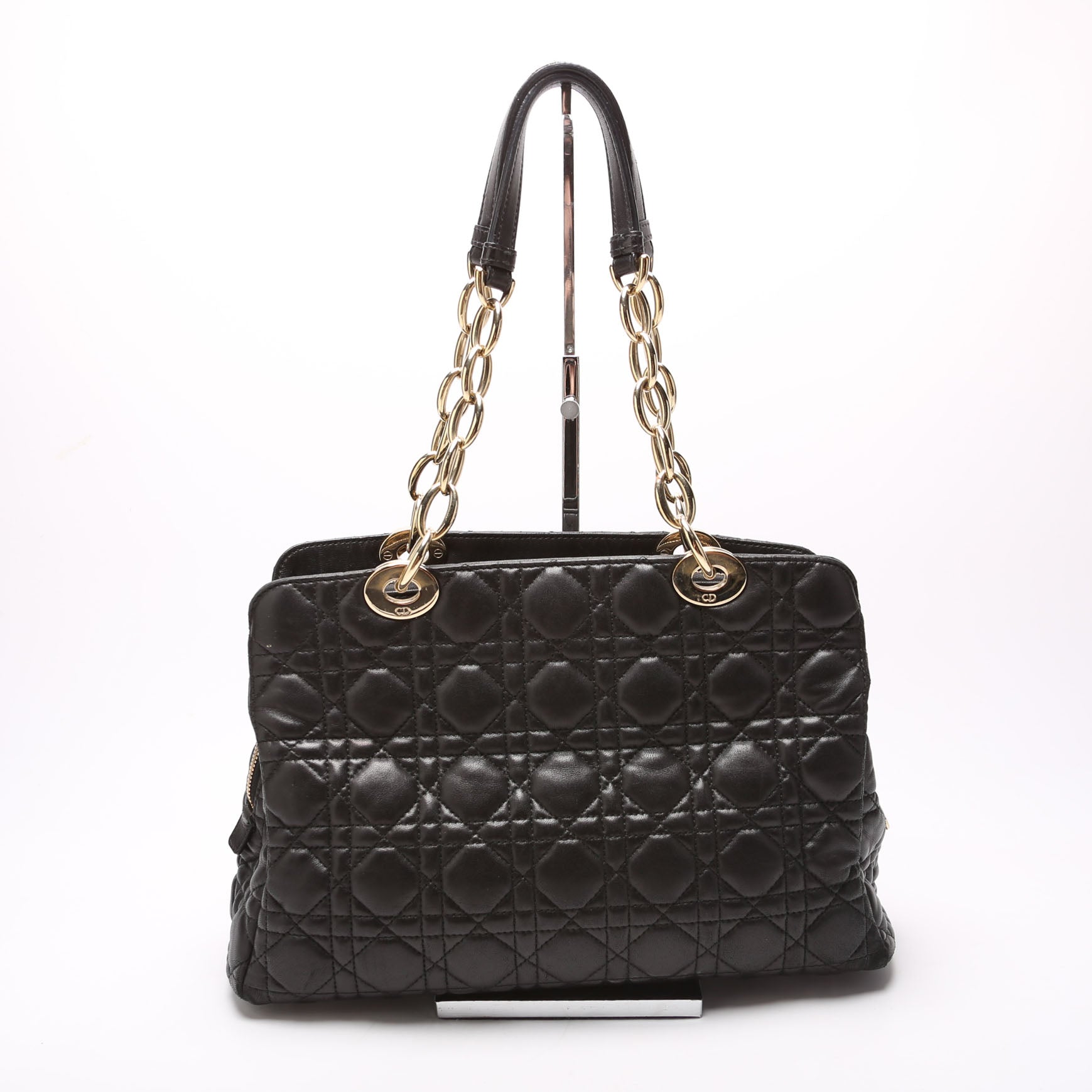 Soft Zip Shopping Tote Lambskin Small Black