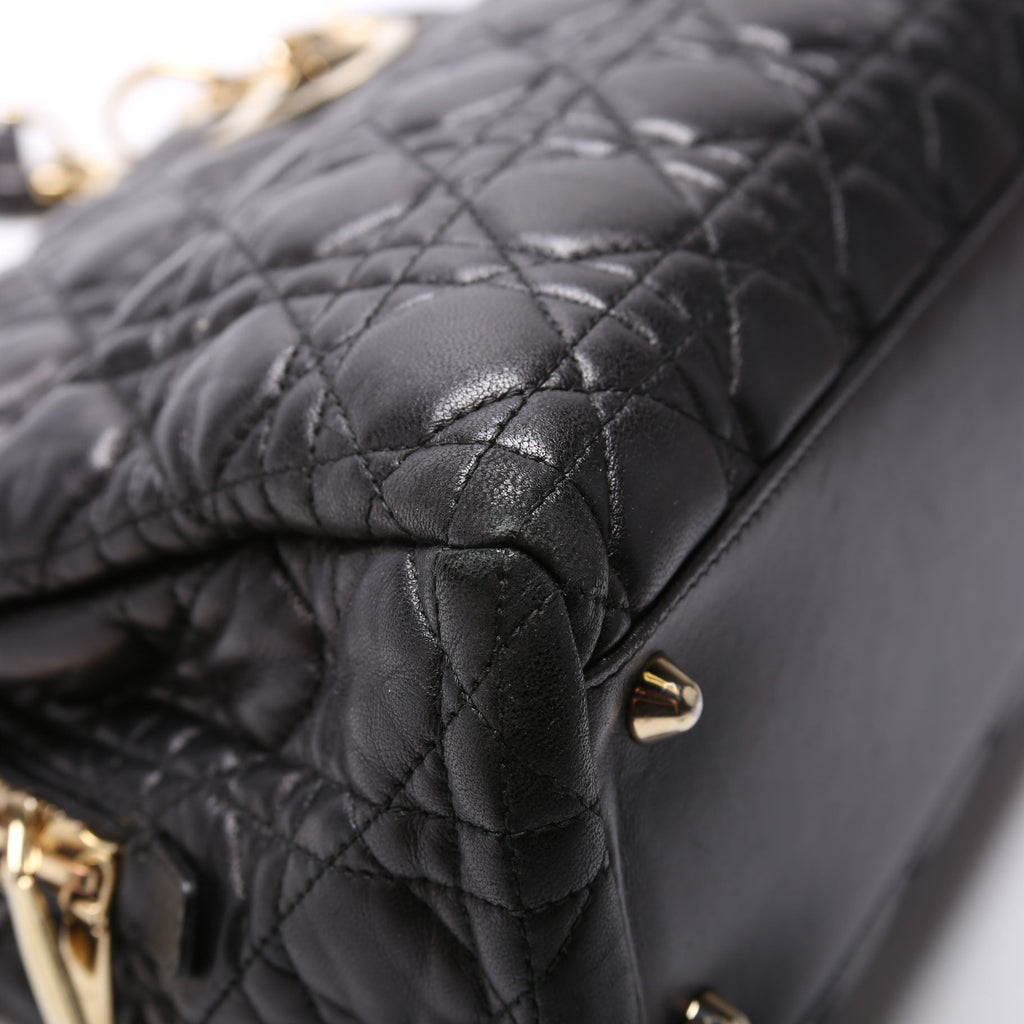 Soft Zip Shopping Tote Lambskin Small Black