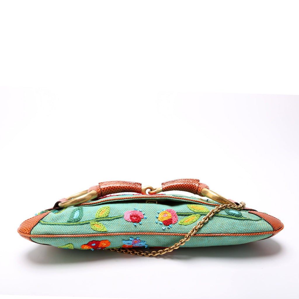X Tom Ford Horsebit Embroidered Chain Clutch 123218 Teal/Multicolor