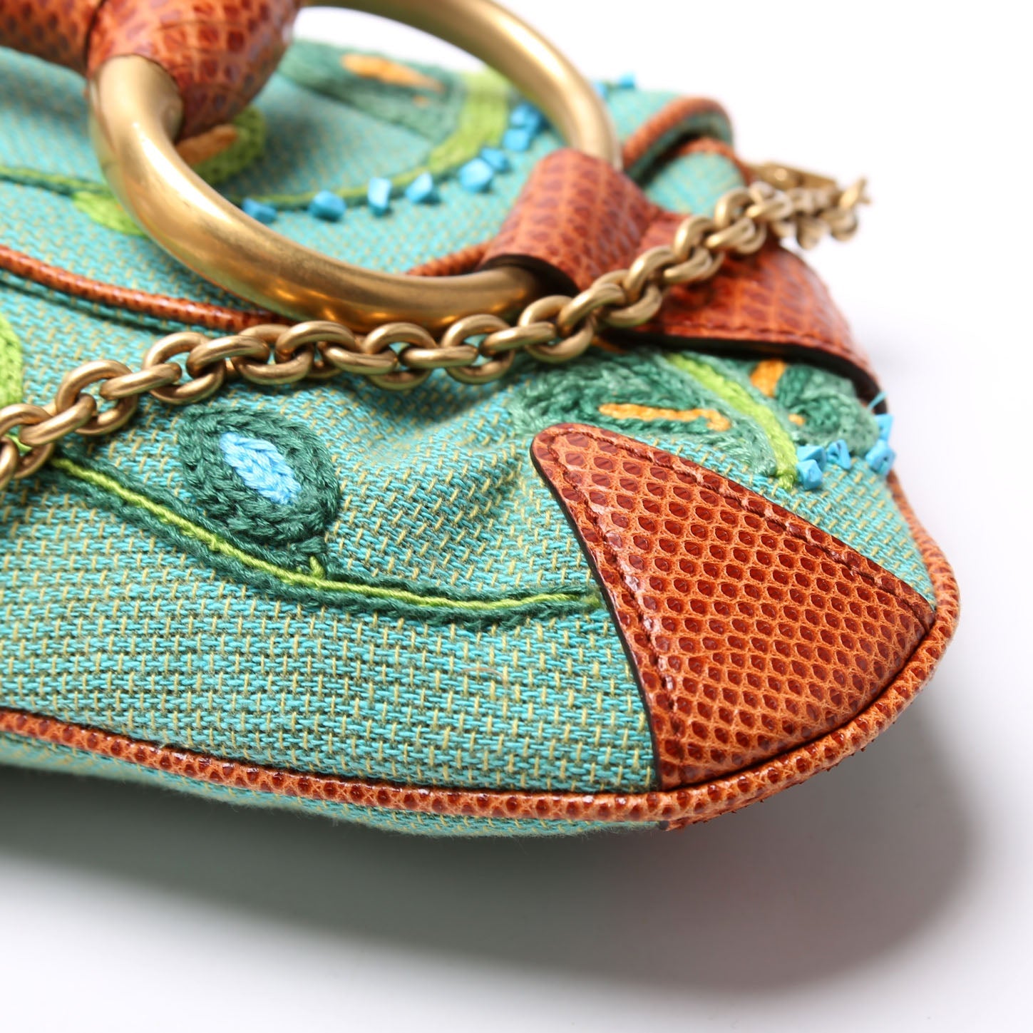 X Tom Ford Horsebit Embroidered Chain Clutch 123218 Teal/Multicolor