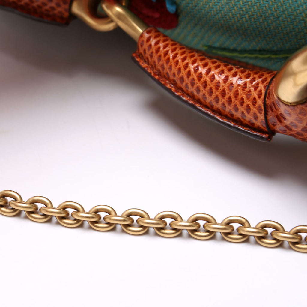 X Tom Ford Horsebit Embroidered Chain Clutch 123218 Teal/Multicolor