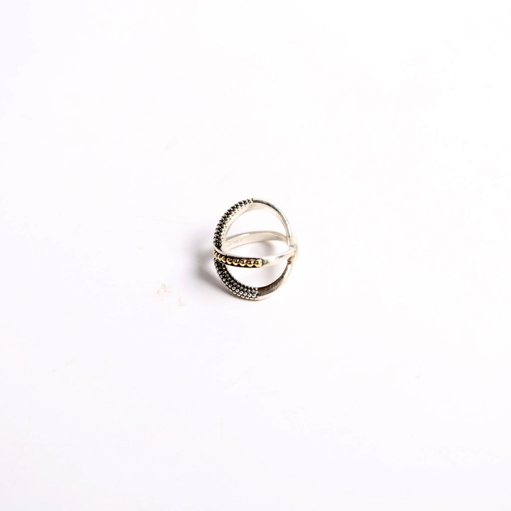 Two-Tone X Beaded Ring Size 7 925/750