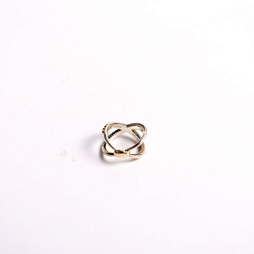 Two-Tone X Beaded Ring Size 7 925/750