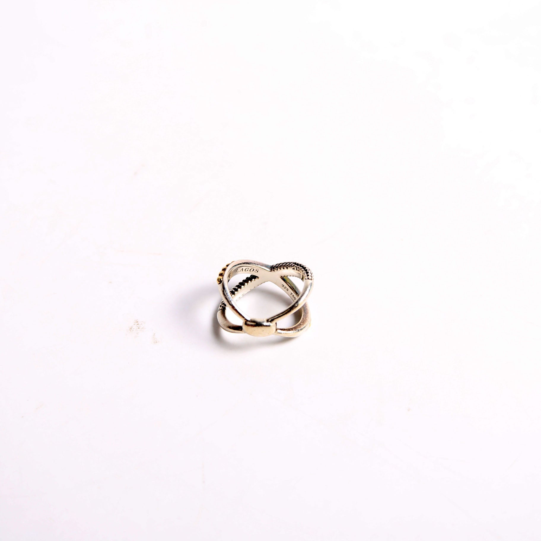 Two-Tone X Beaded Ring Size 7 925/750