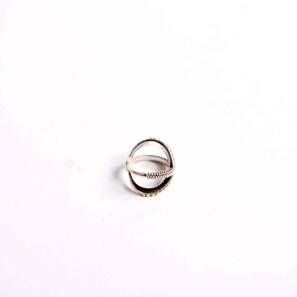 Two-Tone X Beaded Ring Size 7 925/750