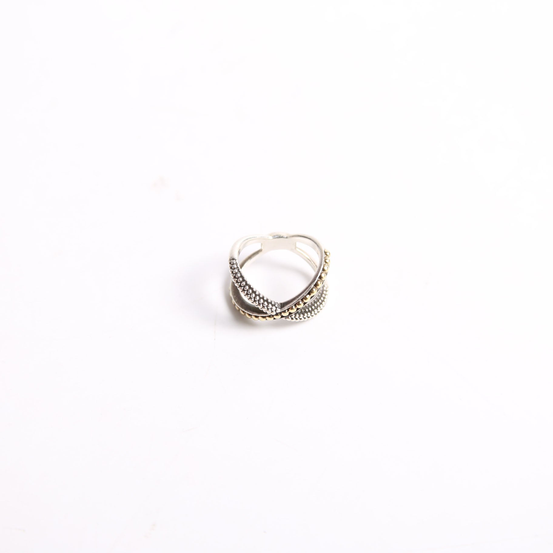 Two-Tone X Beaded Ring Size 7 925/750