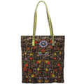 26291 Beaded Flower Lizard Vertical Shoulder Bag Vintage Brown/Green
