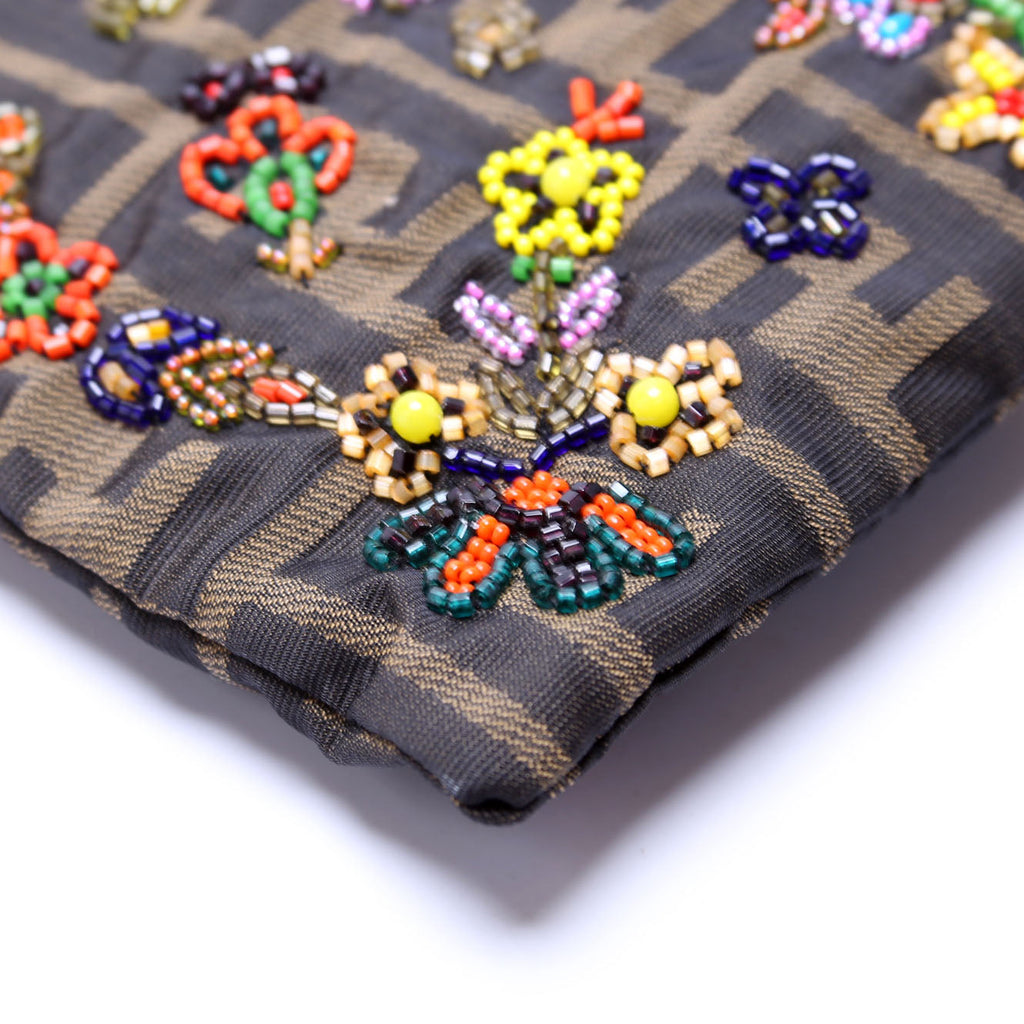 26291 Beaded Flower Lizard Vertical Shoulder Bag Vintage Brown/Green