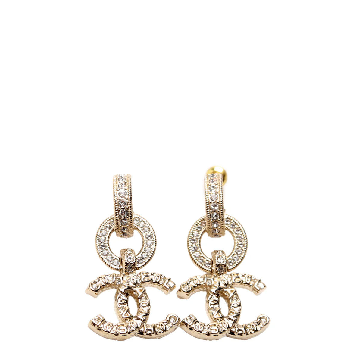 Crystal CC Hoop Drop Earrings Champagne