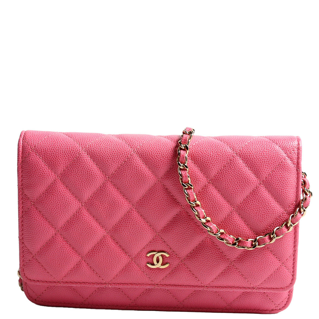Wallet On Chain Classic Quilted Caviar Pink