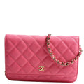 Wallet On Chain Classic Quilted Caviar Pink