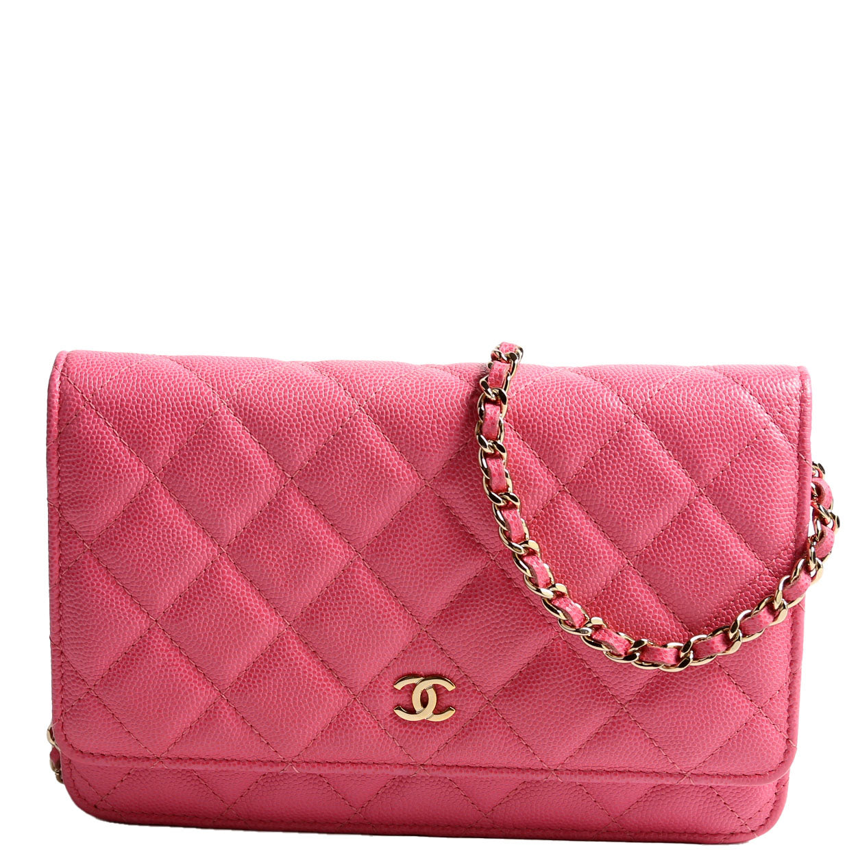 Wallet On Chain Classic Quilted Caviar Pink