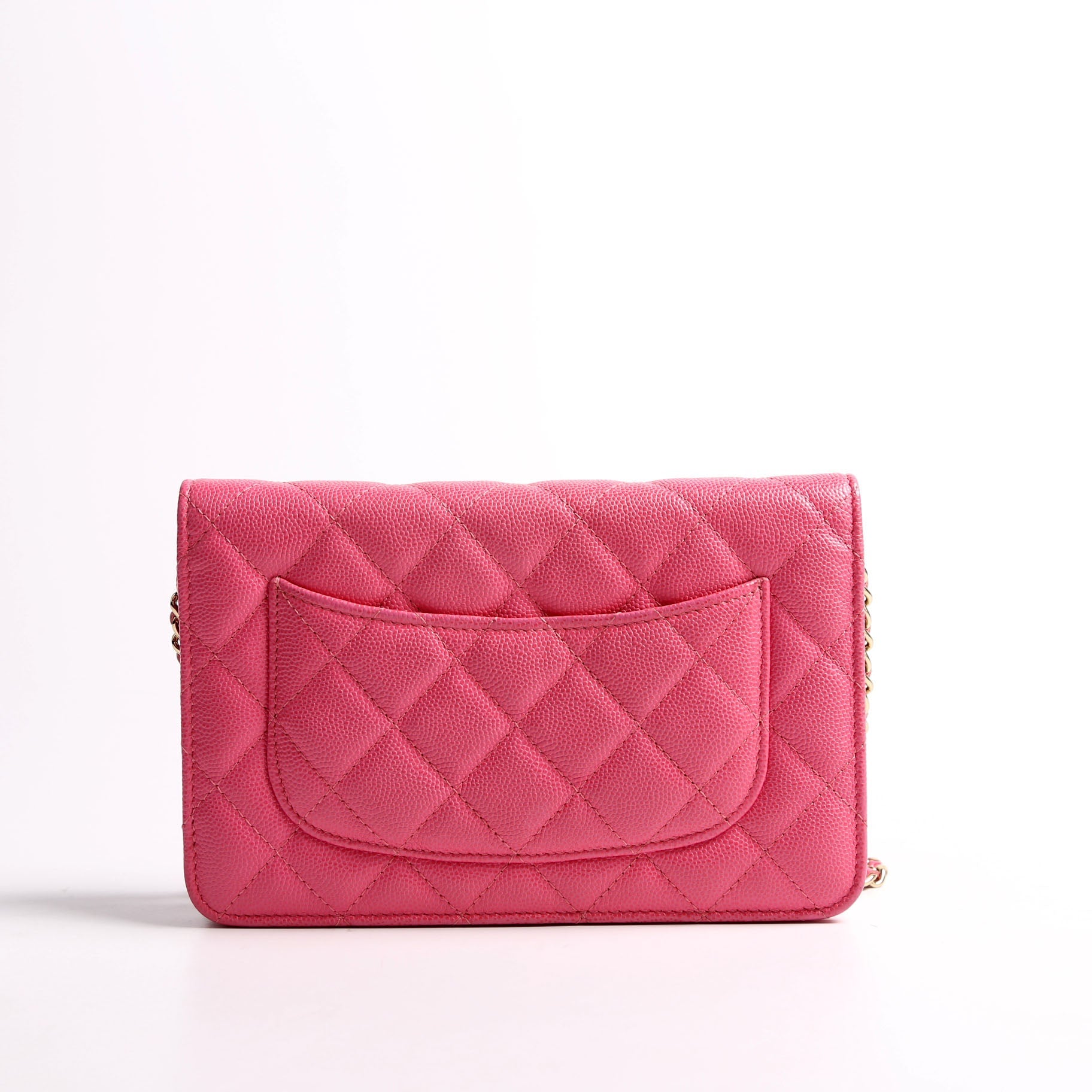 Wallet On Chain Classic Quilted Caviar Pink