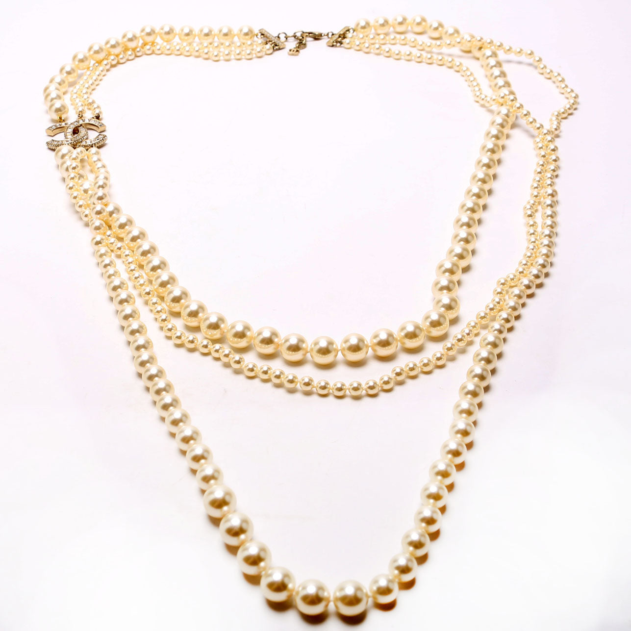 CC 3 Strand Faux Pearl Long Necklace