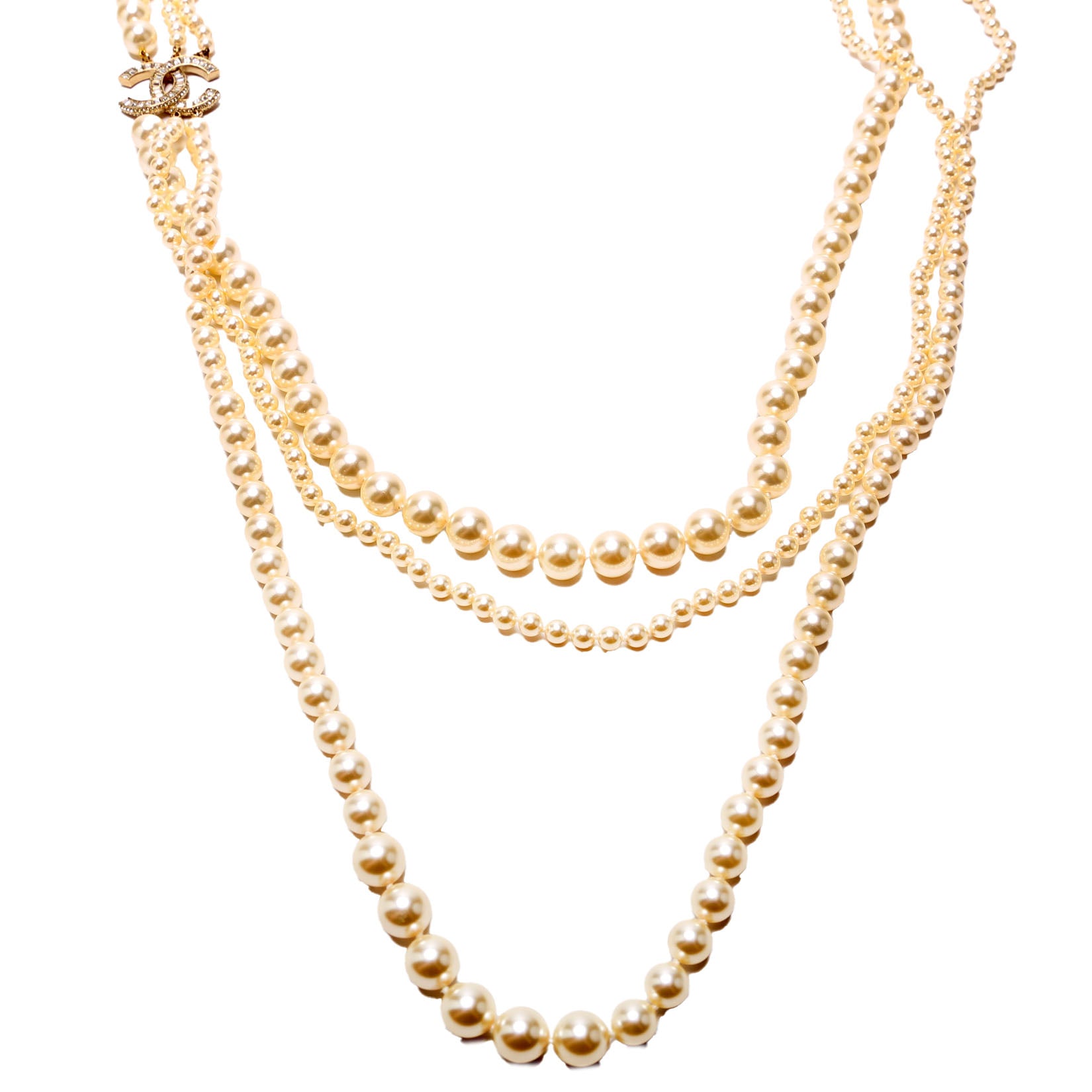 CC 3 Strand Faux Pearl Long Necklace