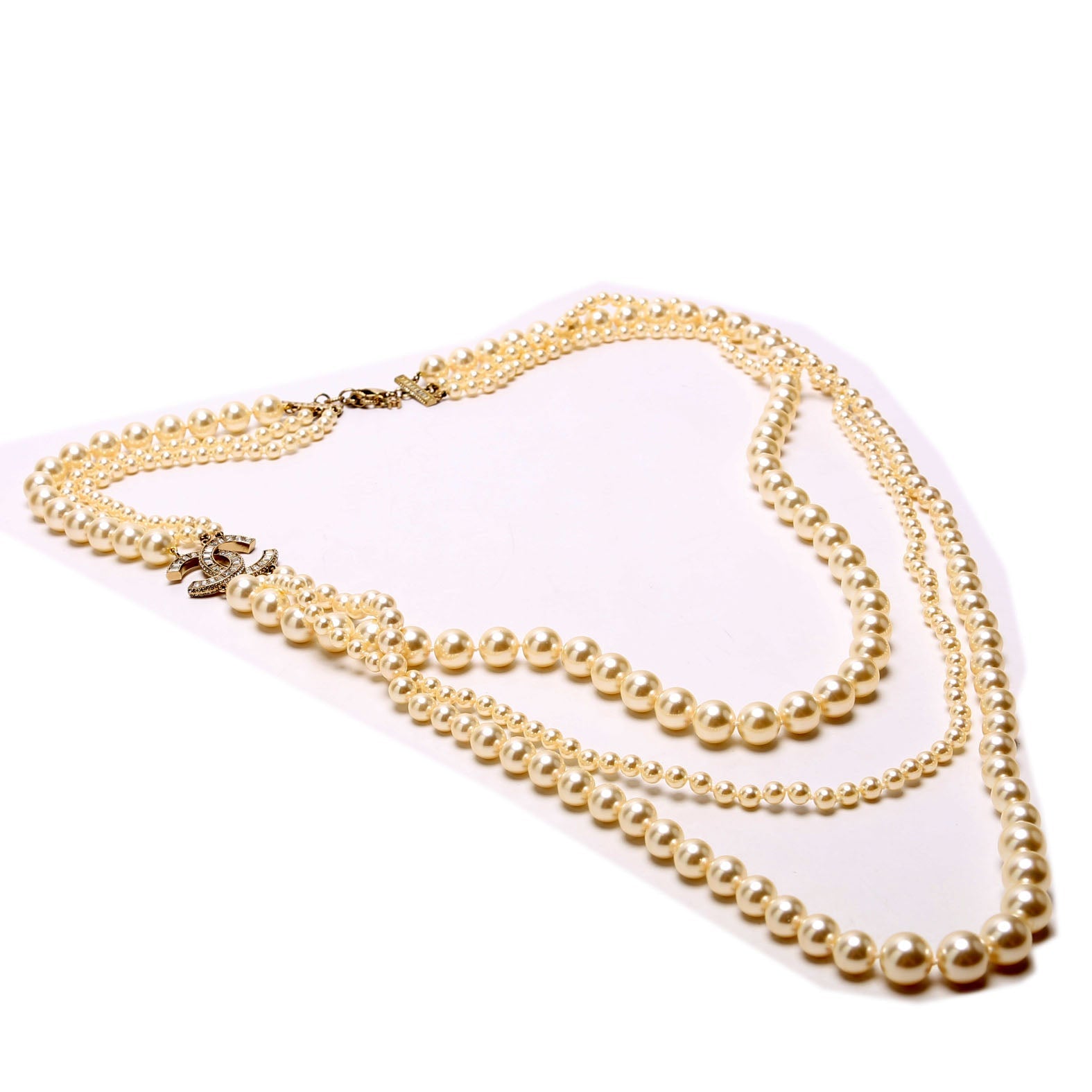 CC 3 Strand Faux Pearl Long Necklace