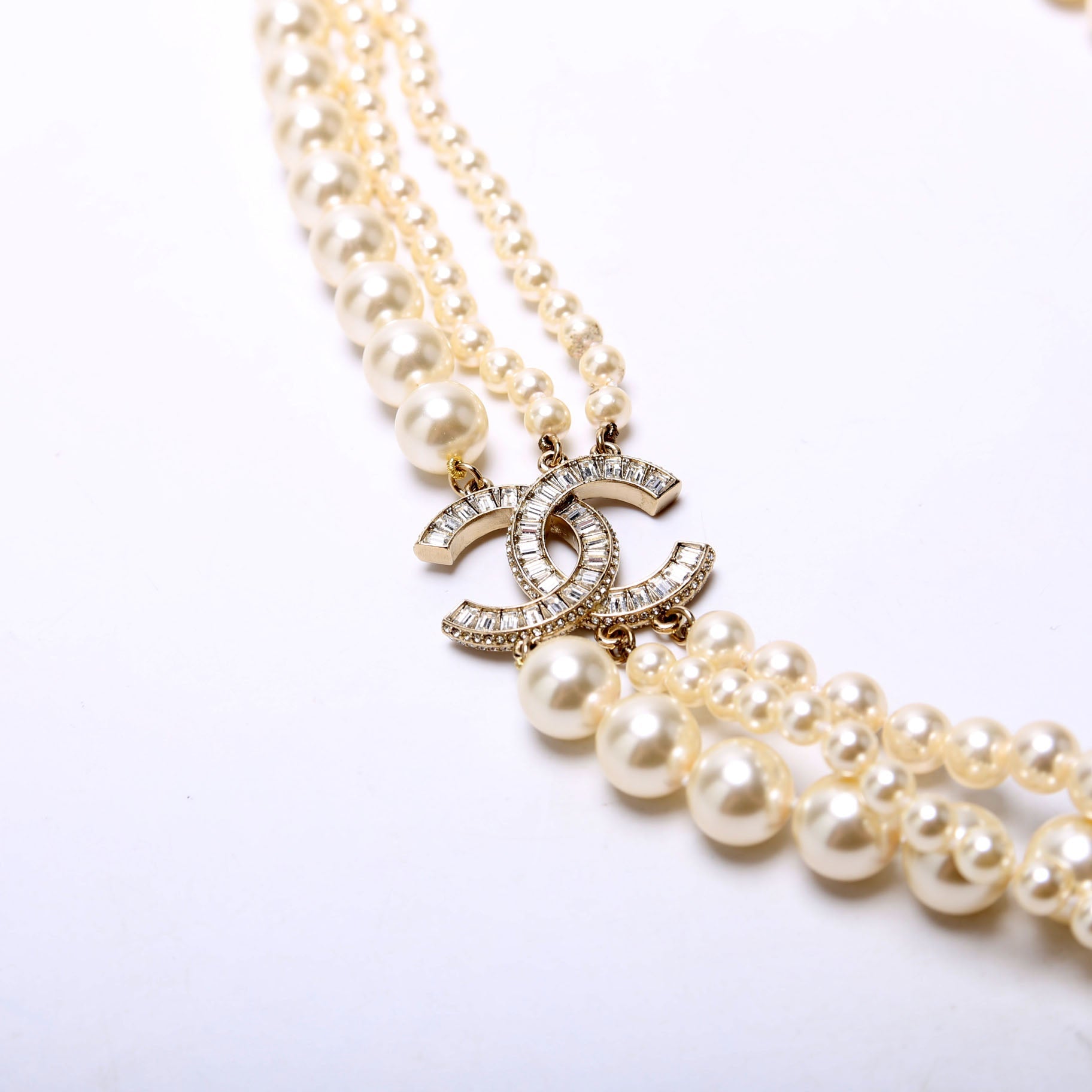 CC 3 Strand Faux Pearl Long Necklace