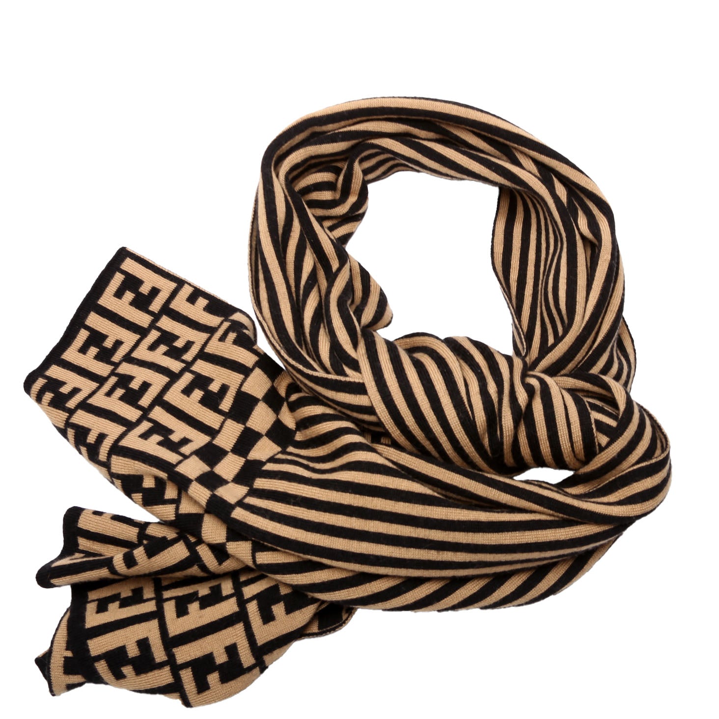 FF Pequin Stripes Wool Scarf Brown