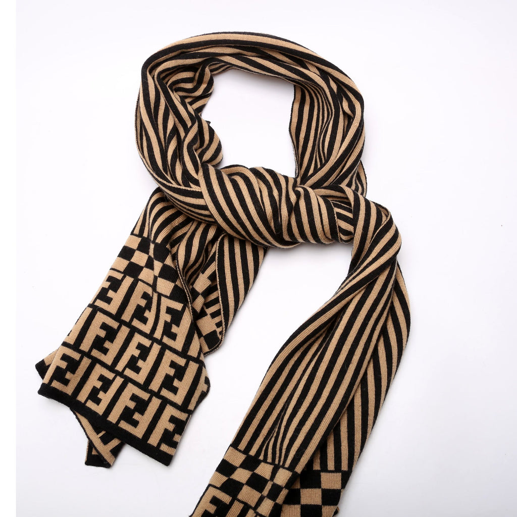 FF Pequin Stripes Wool Scarf Brown