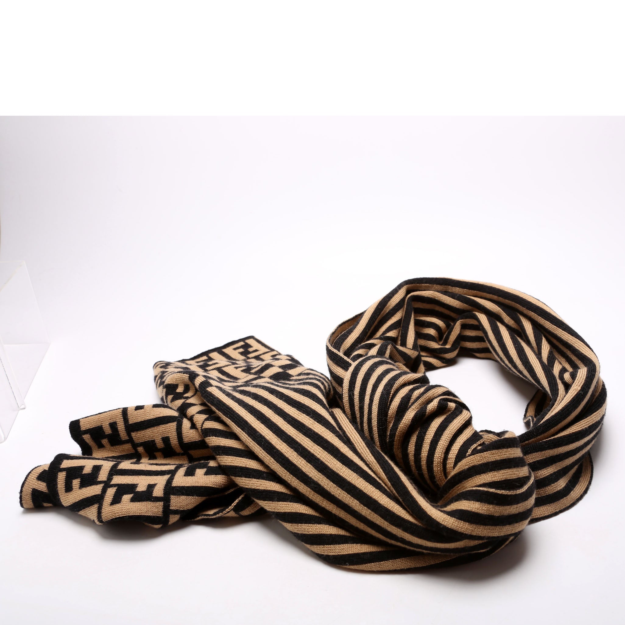 FF Pequin Stripes Wool Scarf Brown