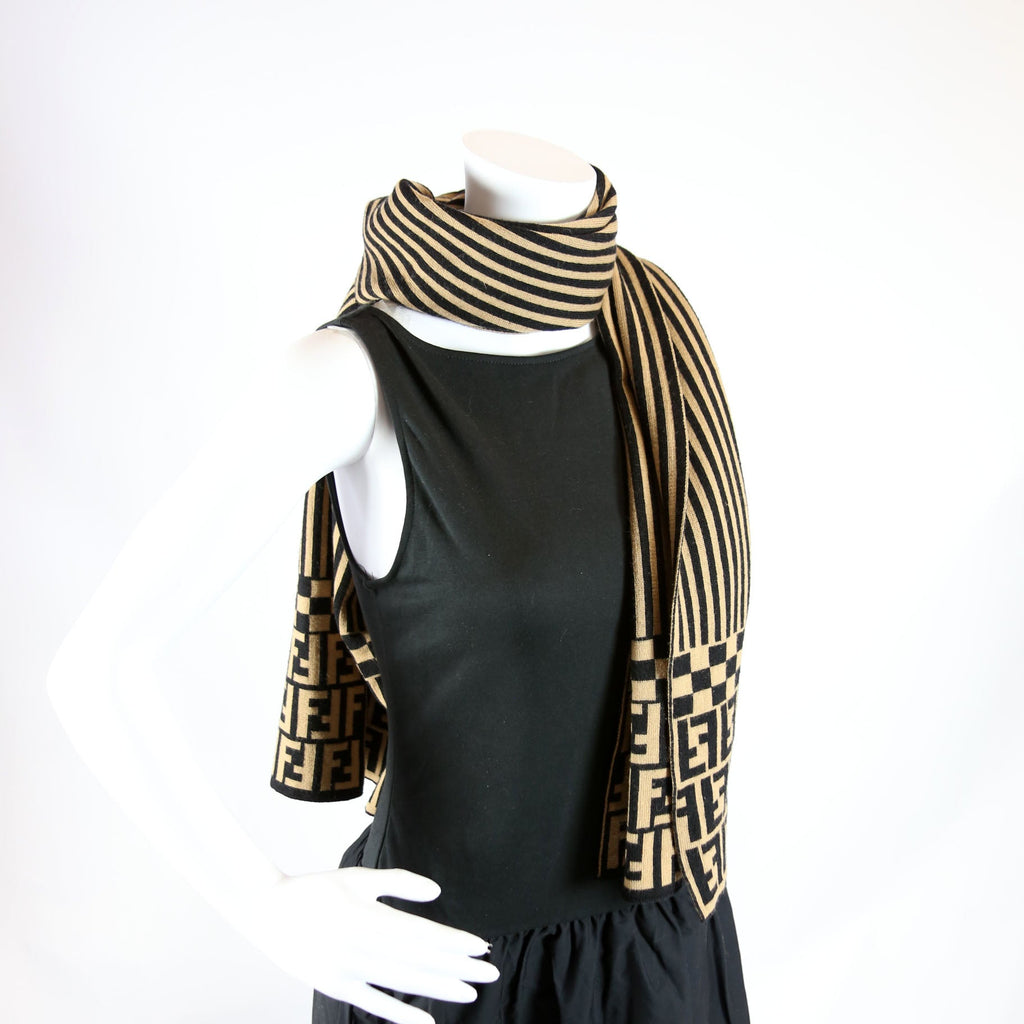 FF Pequin Stripes Wool Scarf Brown