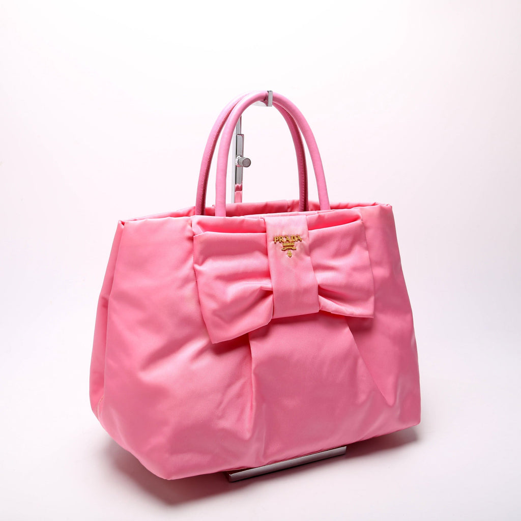 Tessuto Nylon Bow Tote Pink/Gold
