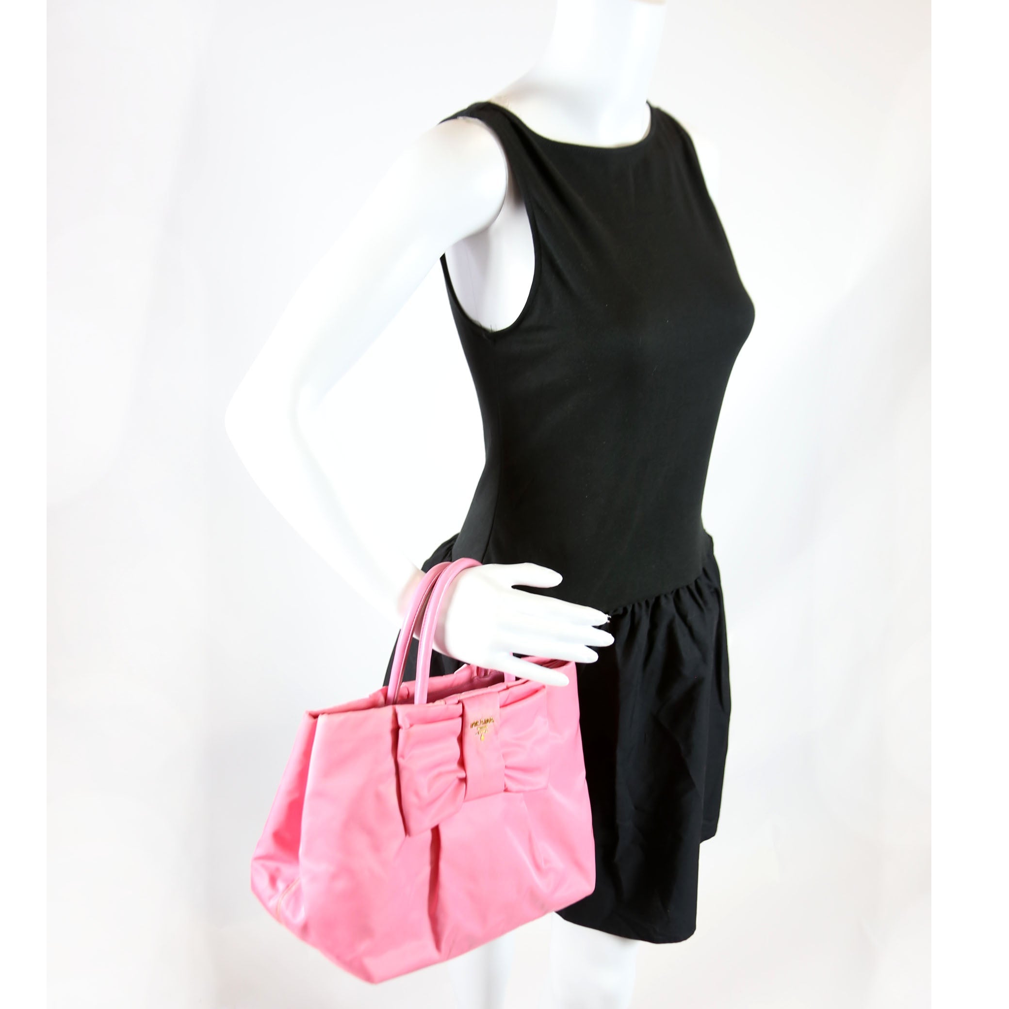 Tessuto Nylon Bow Tote Pink/Gold