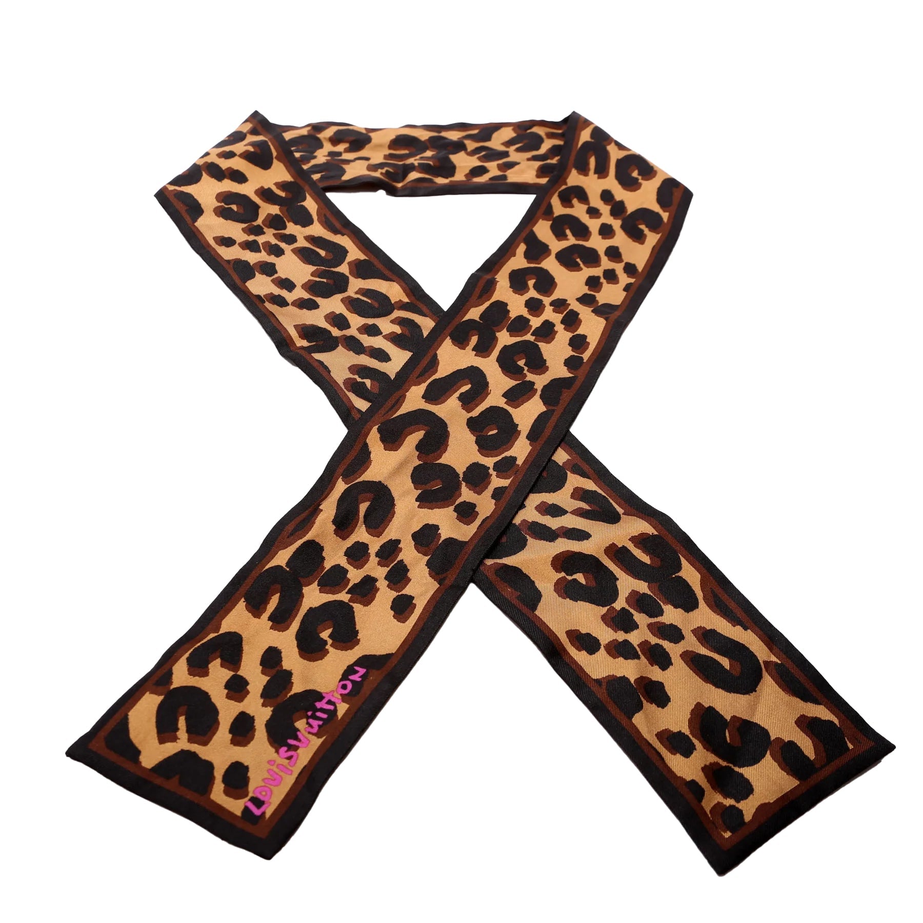Leopard Bandeau Silk Scarf Brown