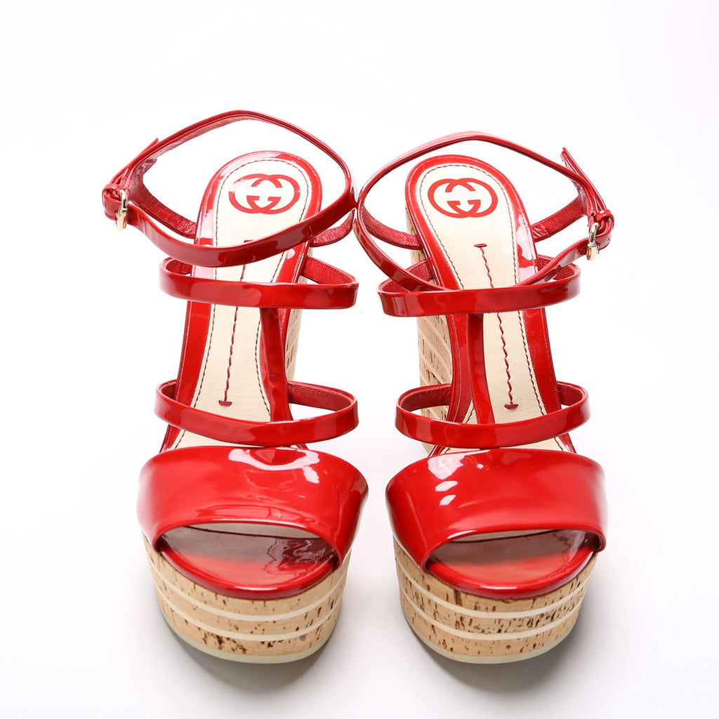 Interlocking G Patent Wedge Espadrilles Size 38.5 Red