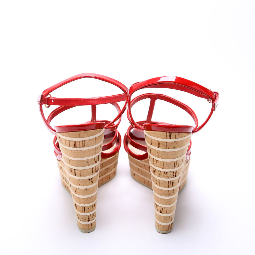 Interlocking G Patent Wedge Espadrilles Size 38.5 Red