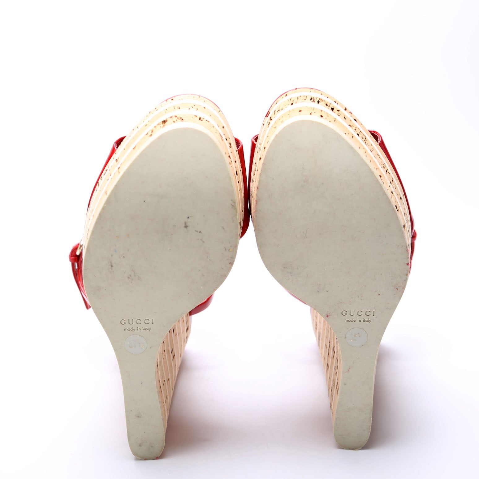 Interlocking G Patent Wedge Espadrilles Size 38.5 Red