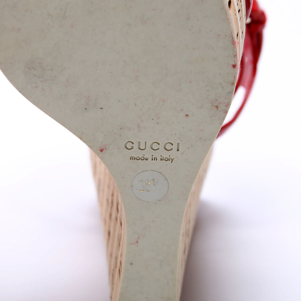 Interlocking G Patent Wedge Espadrilles Size 38.5 Red