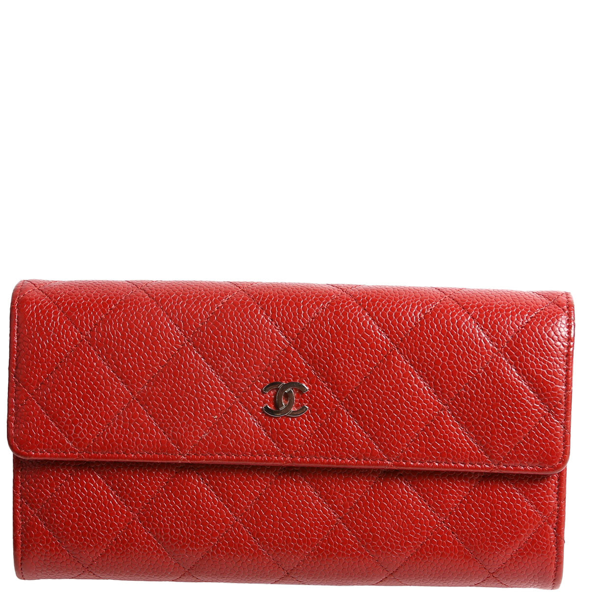 Caviar Quilted Large Flap Wallet 21M Red