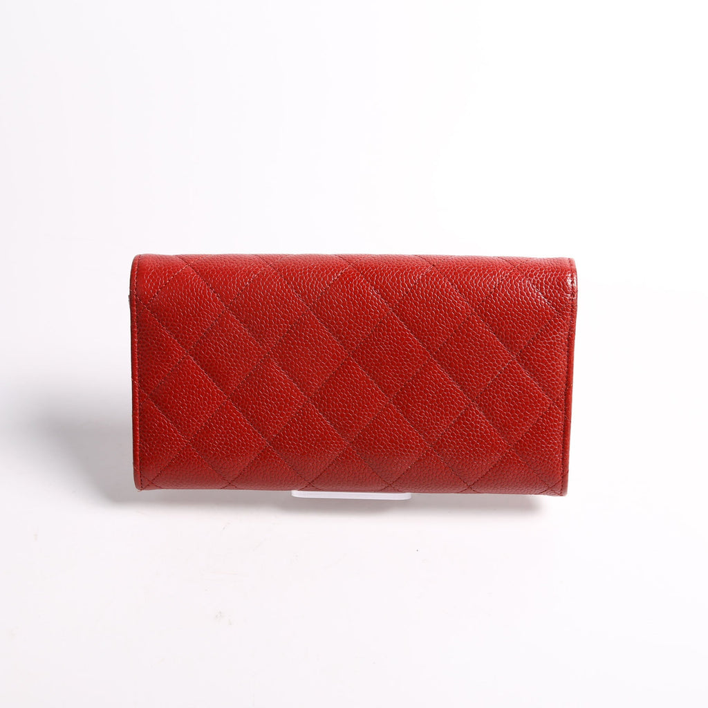Caviar Quilted Large Flap Wallet 21M Red