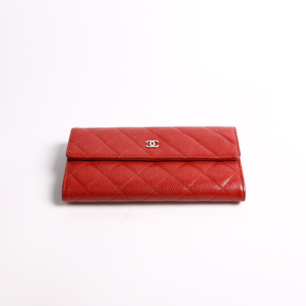 Caviar Quilted Large Flap Wallet 21M Red