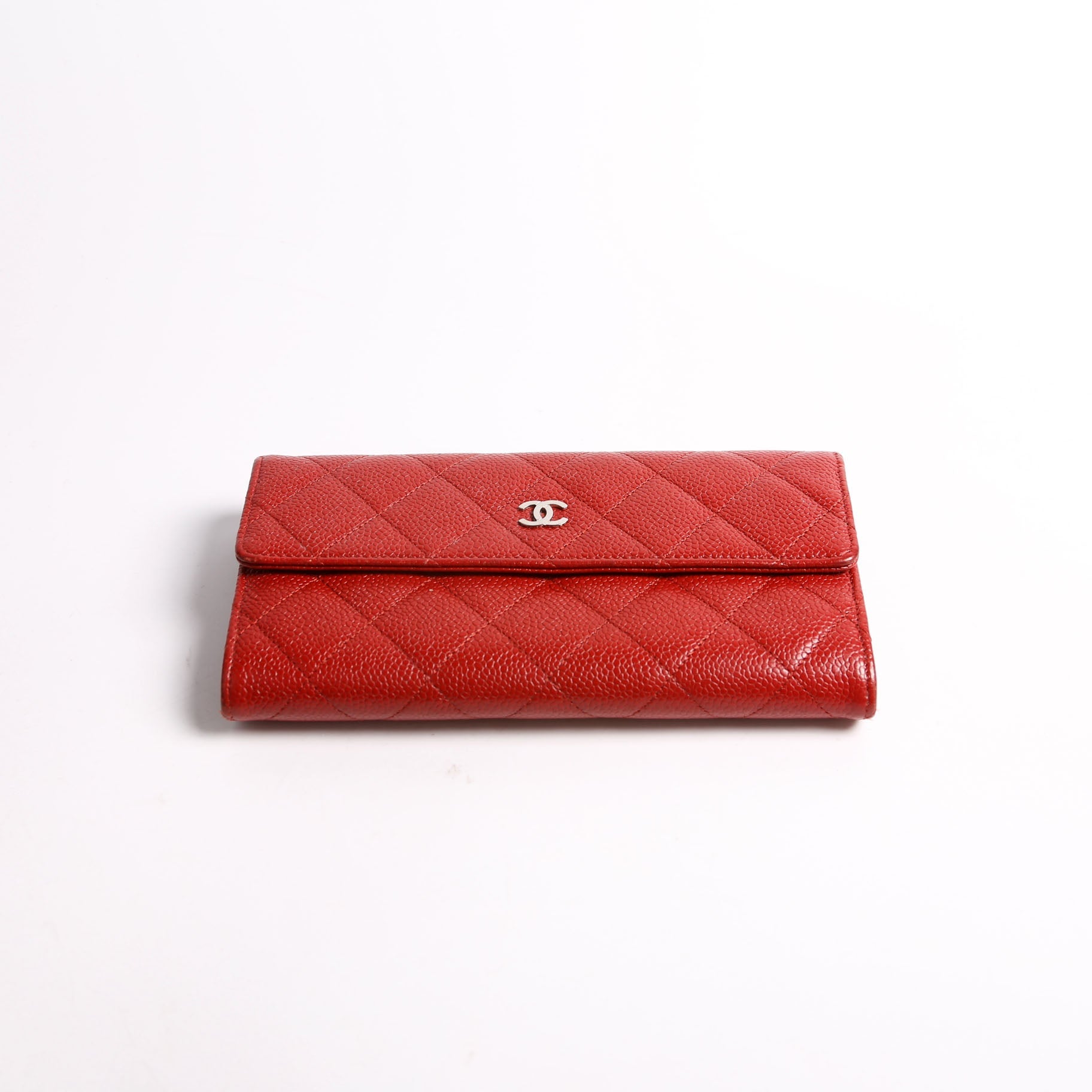 Caviar Quilted Large Flap Wallet 21M Red