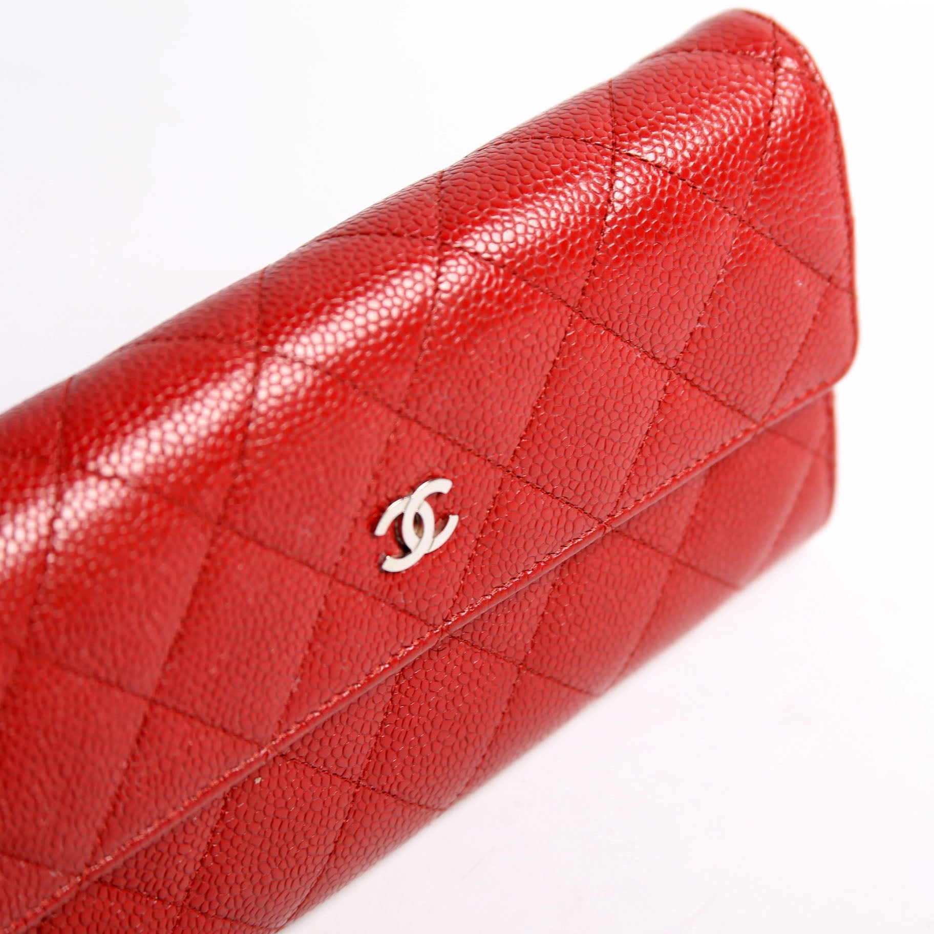 Caviar Quilted Large Flap Wallet 21M Red