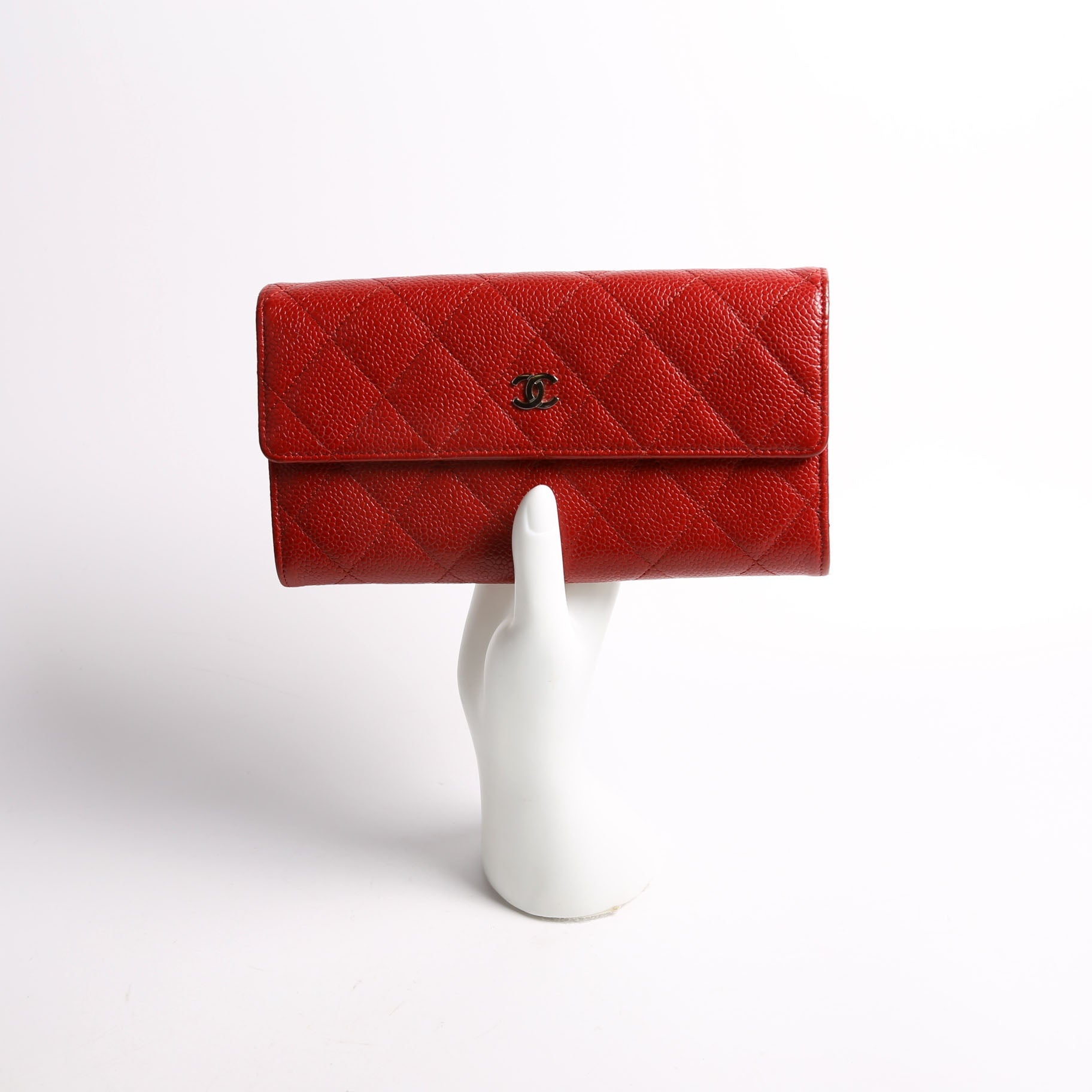 Caviar Quilted Large Flap Wallet 21M Red